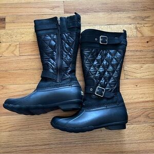Womens Sperry Saltwater Tall Duck Boots Size 8.5 Black Nylon Quilted Waterproof
